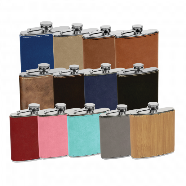 Engraved Flask | 6 oz Hip Flask | Faux Leather